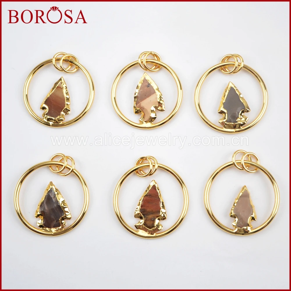 BOROSA 10PCS 1" Gold Color Jaspers Natural Stone Arrowhead Brass Connectors Two Charms Pendants for Necklace G1485
BOROSA 10PCS 1" Gold Color Jaspers Natural Stone Arrowhead Brass Connectors Two Charms Pendants for Necklace G1485