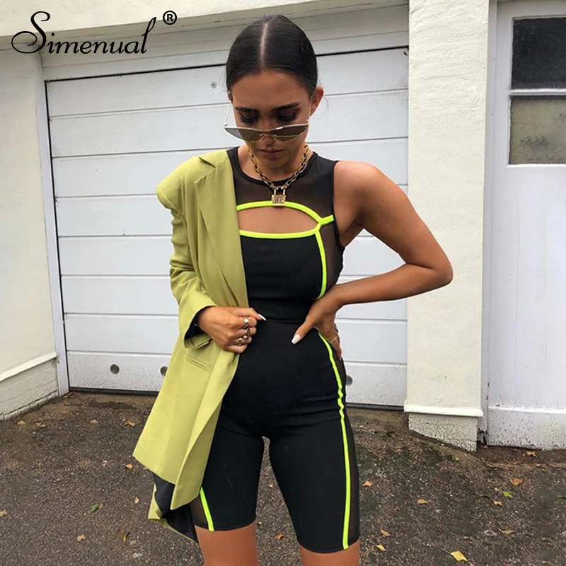 Simenual Mesh Patchwork Casual Rompers Womens Jumpsuit Neon Striped Sporty Active Wear Black Playsuits Bodycon Sleeveless Romper
Simenual Mesh Patchwork Casual Rompers Womens Jumpsuit Neon Striped Sporty Active Wear Black Playsuits Bodycon Sleeveless Romper