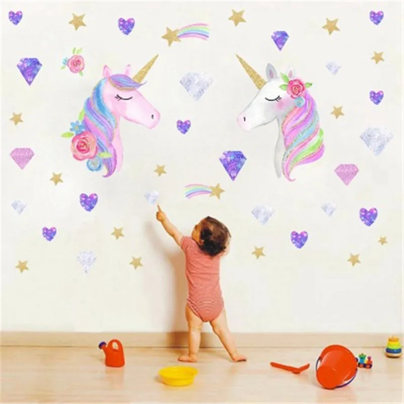 

Fantasy Unicorn Stars Wall Sticker For Kids Room Home Decor Cartoon Animal Unicorn Baby Nursery Girl Bedroom Wall Decal Muraux