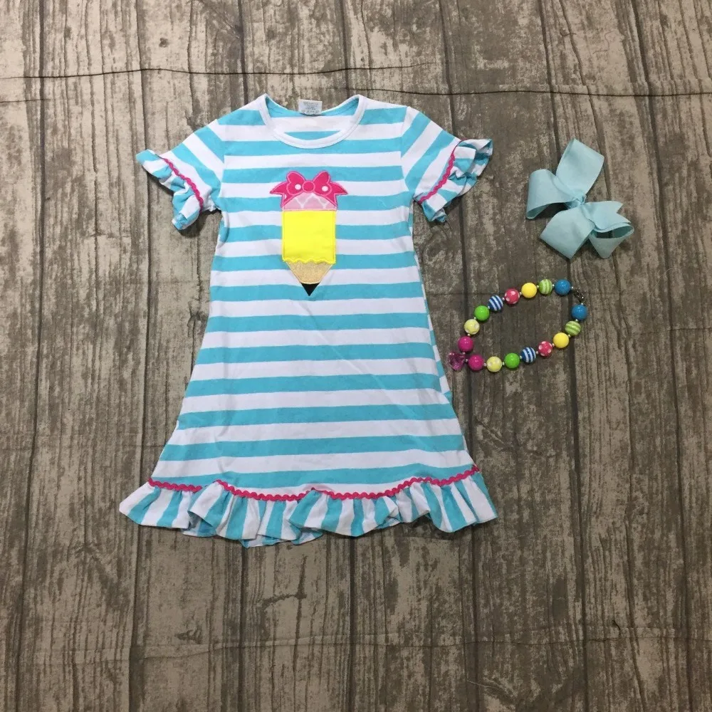 2018 back to school summer baby girls kids boutique clothes pencil blue stripe short sleeve cotton dress match accessories
2018 back to school summer baby girls kids boutique clothes pencil blue stripe short sleeve cotton dress match accessories