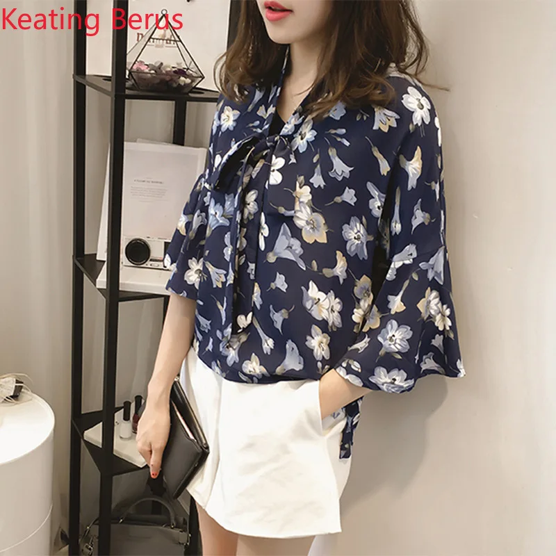 Summer Women's Chiffon Shirt Loose Large Size 5XL Seven Points Lotus Leaf Sleeve Bow Fashion Women's Tops Blouse 1571
Summer Women's Chiffon Shirt Loose Large Size 5XL Seven Points Lotus Leaf Sleeve Bow Fashion Women's Tops Blouse 1571