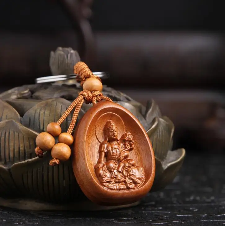 Китайский персиковый деревянный резной патрон Святого Puxian Bodhisattva оригинальная