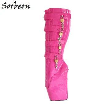 

Sorbern 18Cm 10 Keys Lockable Beginner Ballet Wedge Boots Hoof Heelless Fetish Hot Pink Boots For Women Shoes Unisex Big Size 43