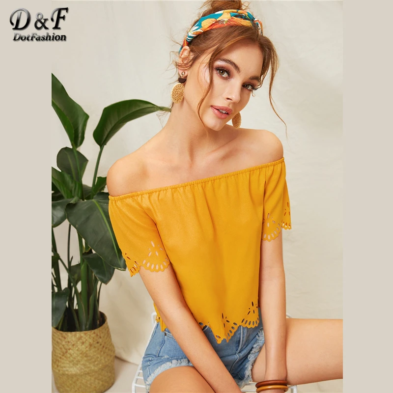 Dotfashion Yellow Solid Off Shoulder Laser Cut Tee Summer Tops For Women Clothes 2019 Summer Casual Boho Short Sleeve T-Shirt
Dotfashion Yellow Solid Off Shoulder Laser Cut Tee Summer Tops For Women Clothes 2019 Summer Casual Boho Short Sleeve T-Shirt