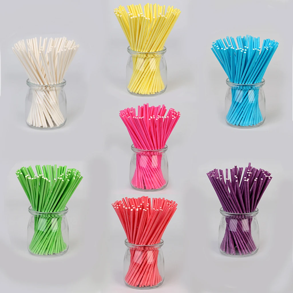 100 Pc Solid Colored Paper Lollipop Sticks 6 inch Cake Pop Sticks for Fondant Candy Chocolate Cake Pop Cupcakes Making Mould