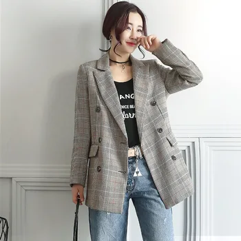 New Fashion Women's loose long plaid suit Blazer 2018 autumn new slim slimming double-breasted wild suit jacket Office Lady Coat
New Fashion Women's loose long plaid suit Blazer 2018 autumn new slim slimming double-breasted wild suit jacket Office Lady Coat