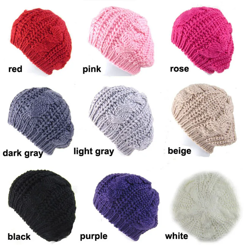Фото Beret Braided Baggy Knit Crochet Hat Ski Cap Women Beanie Lady Girls Fashion Multi-color Hot Sale | Аксессуары для одежды