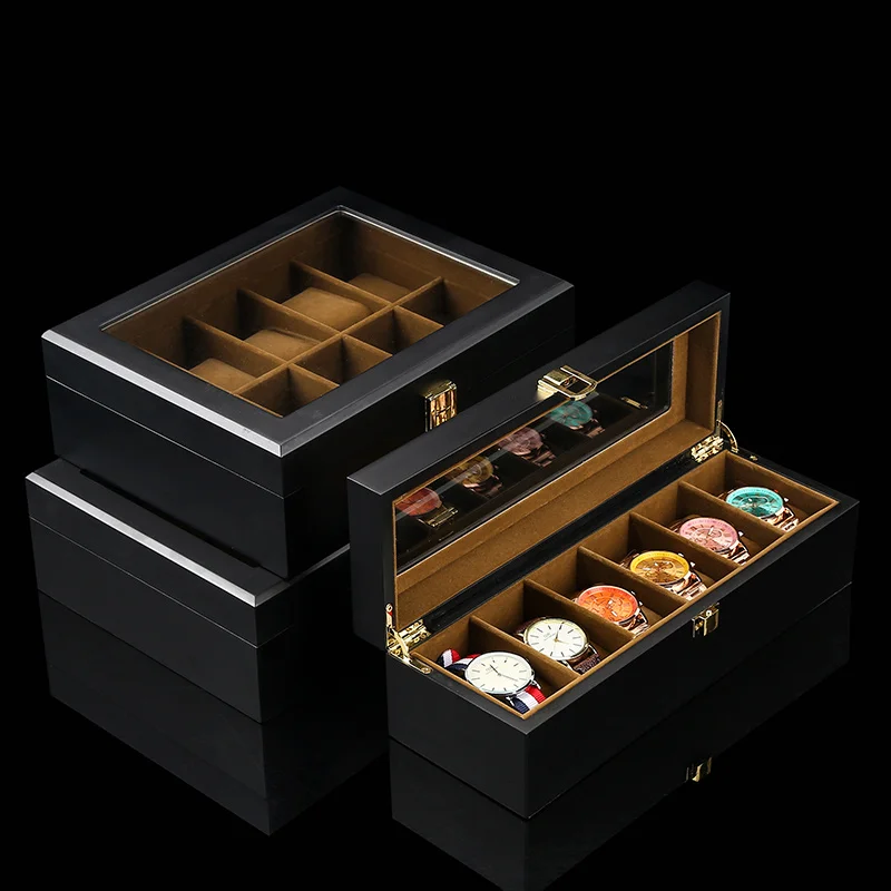 European Model Wooden Watch Storage Box Black Mechanical Watches Display Case With Glass New Women Jewelry Gift Cases
European Model Wooden Watch Storage Box Black Mechanical Watches Display Case With Glass New Women Jewelry Gift Cases