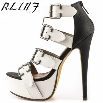 RLINF Personality Belt Buckle Platform High Heel Rome Sandals Black and White Fight Color Size 34-46-47 Sexy High Heels Women's
RLINF Personality Belt Buckle Platform High Heel Rome Sandals Black and White Fight Color Size 34-46-47 Sexy High Heels Women's