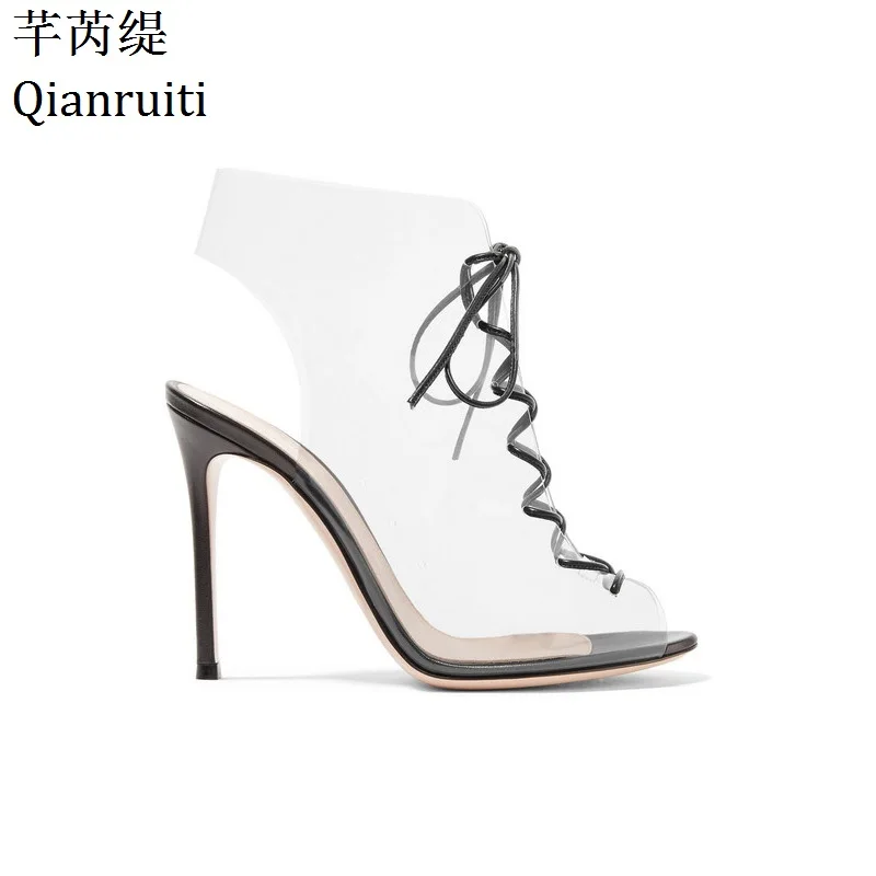 Qianruiti Transparent Clear PVC High Heels Sandals Peep Toe Slingback Women Pumps Kim Kardashian Style Lace-Up Women Shoes
Qianruiti Transparent Clear PVC High Heels Sandals Peep Toe Slingback Women Pumps Kim Kardashian Style Lace-Up Women Shoes