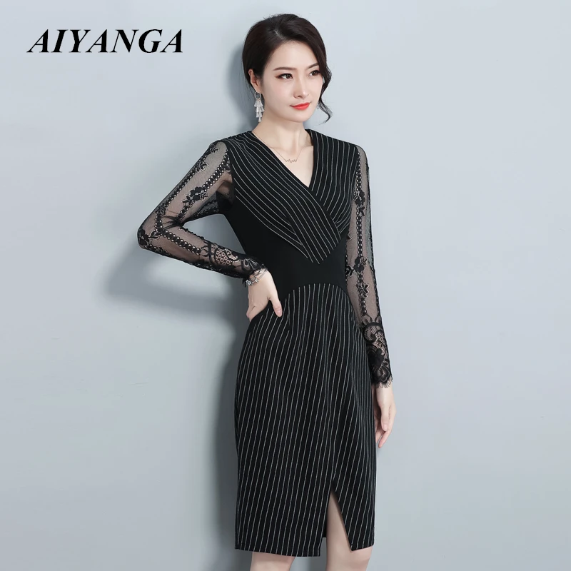 Women 2018 Autumn Winter Sexy Ladies Striped Bodycon Dress V Neck Lace Sleeve OL Pencil Bandage Package Hip Vestidos Plus Size
Women 2018 Autumn Winter Sexy Ladies Striped Bodycon Dress V Neck Lace Sleeve OL Pencil Bandage Package Hip Vestidos Plus Size