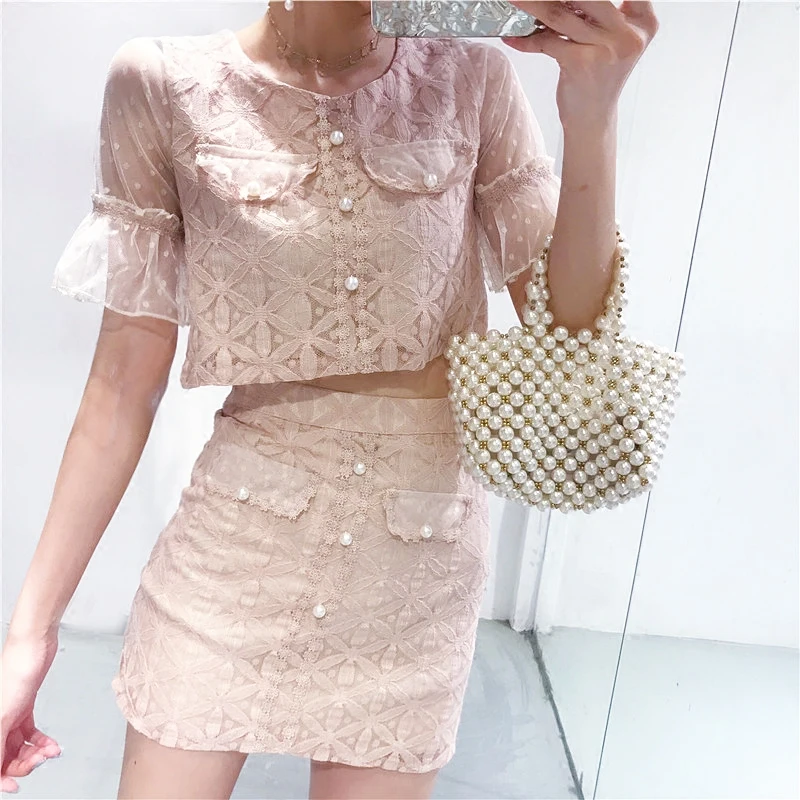 Amolapha Women Pearls Lace Pullover Shirts+Skirts Suits Summer Short Sleeve Woman Fashion Tops Mini Skirt Clothing Sets
Amolapha Women Pearls Lace Pullover Shirts+Skirts Suits Summer Short Sleeve Woman Fashion Tops Mini Skirt Clothing Sets
