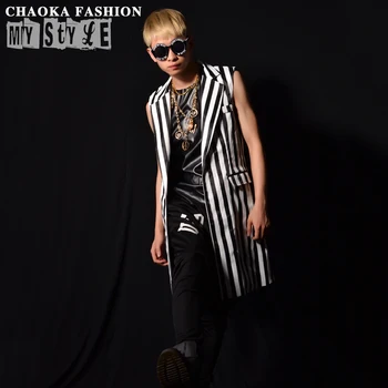 2018 new Black and white striped tide fashion long vest hairdresser casual vest coat stage nightclub bar singer costume
2018 new Black and white striped tide fashion long vest hairdresser casual vest coat stage nightclub bar singer costume
