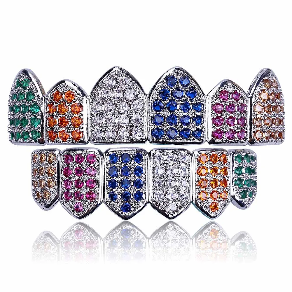 Iced Out Men Women Top & Bottom Vampire Grillz Colorful Hip Hop AAA Zircon Fang Mouth Teeth Caps Dental Grills Set
Iced Out Men Women Top & Bottom Vampire Grillz Colorful Hip Hop AAA Zircon Fang Mouth Teeth Caps Dental Grills Set