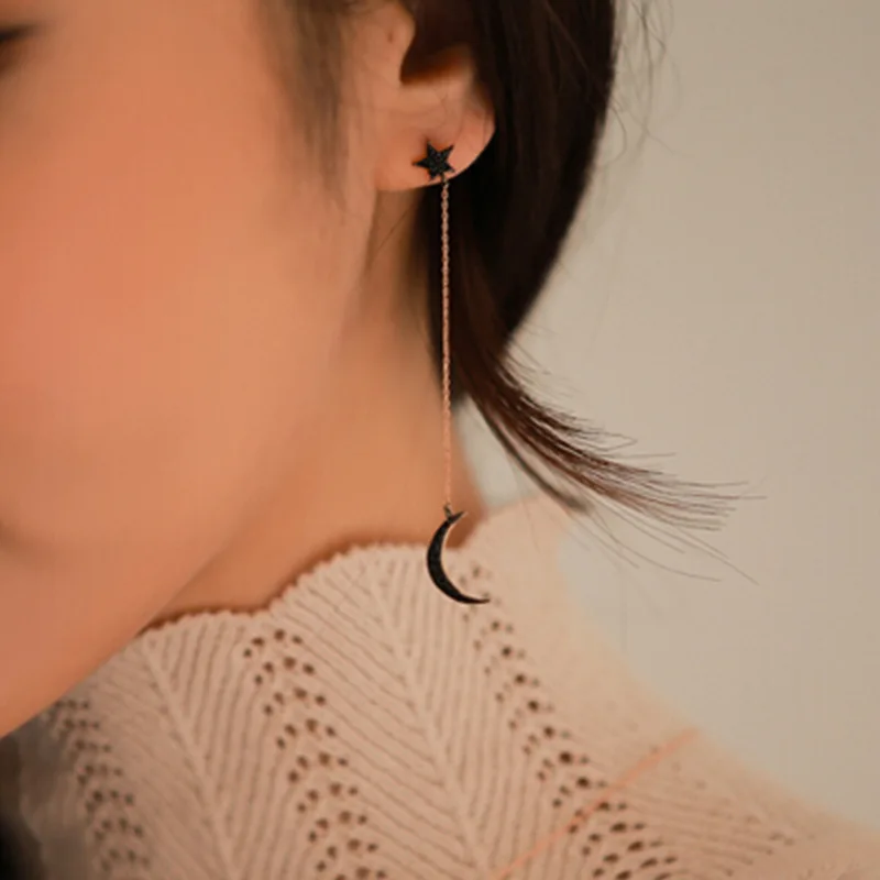 2 star moon silver earrings