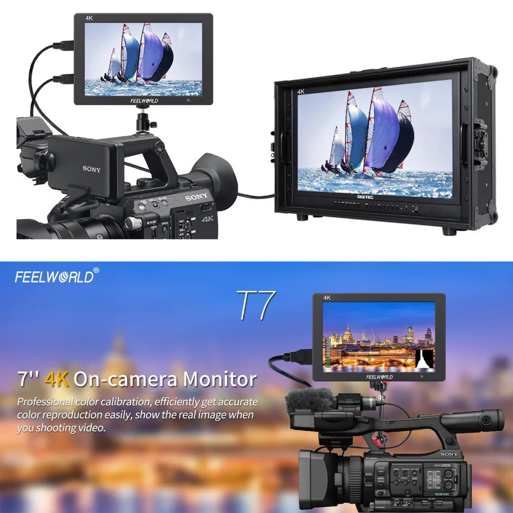 Feelworld T7 4K HDMI Input/Output On-Camera Monitor Full HD 7"IPS Screen Display,Aluminum Metal Frame Monitor for Camera/Video
Feelworld T7 4K HDMI Input/Output On-Camera Monitor Full HD 7"IPS Screen Display,Aluminum Metal Frame Monitor for Camera/Video