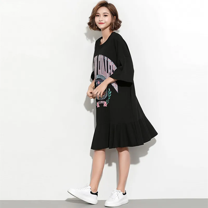 2019 Women Spring Summer New Black Loose O-Neck Dresses Ladies Letter Ruffled Hem Fashion Street Style Flare Sleeve Vestidos D7
2019 Women Spring Summer New Black Loose O-Neck Dresses Ladies Letter Ruffled Hem Fashion Street Style Flare Sleeve Vestidos D7