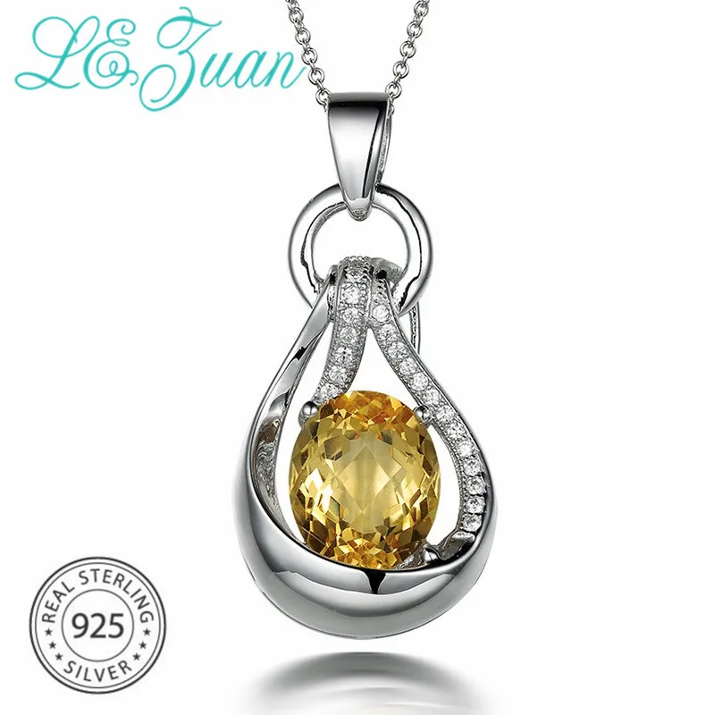 Фото L&ampzuan 925 Sterling Silver Natural 4.75ct Citrine Yellow Gemstone Luxury Pendant With Chain For Wedding Jewelry | Украшения и