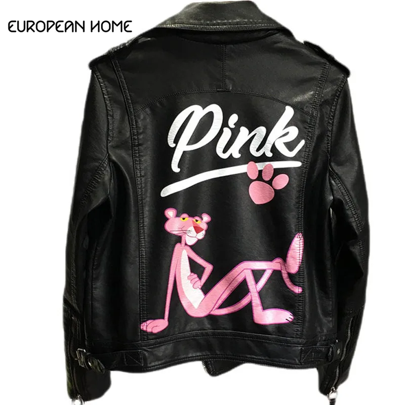 2019 Spring Autumn New PU Leather Jacket Women Plus Size Pink Leopard Cartoon Print Short Loose Motorcycle Biker Jacket
2019 Spring Autumn New PU Leather Jacket Women Plus Size Pink Leopard Cartoon Print Short Loose Motorcycle Biker Jacket