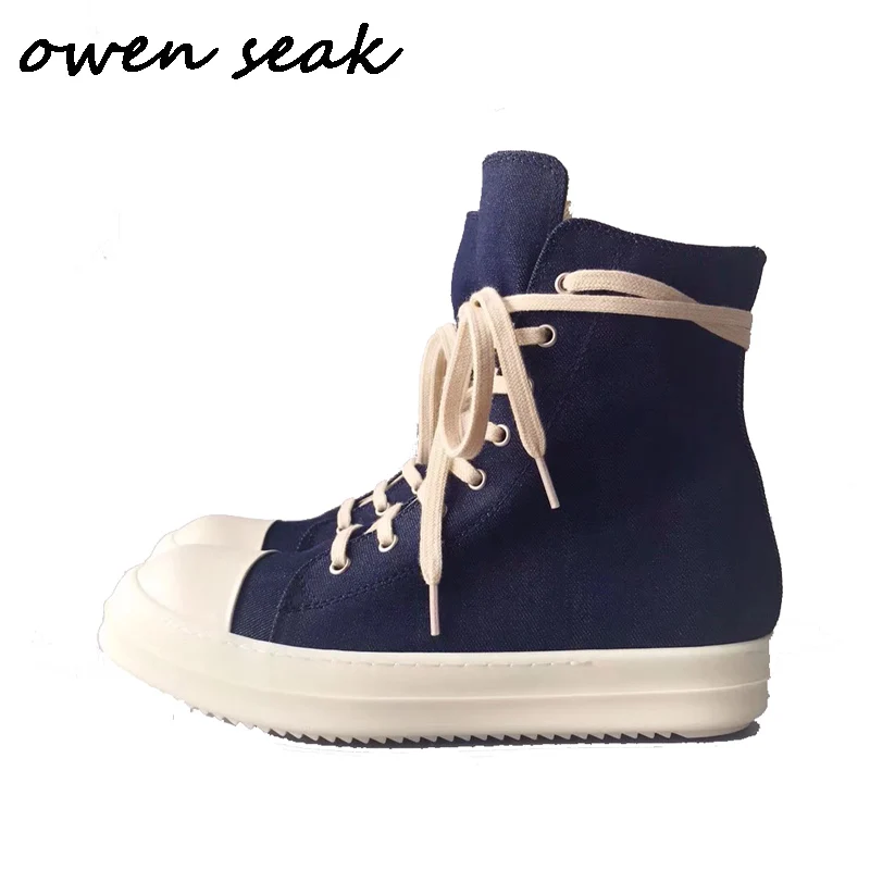 

Owen Seak Men Canvas Shoes High-TOP Ankle Lace Up Luxury Trainers Sneakers Boots Casual Brand Zip Flats Shoes Black Big