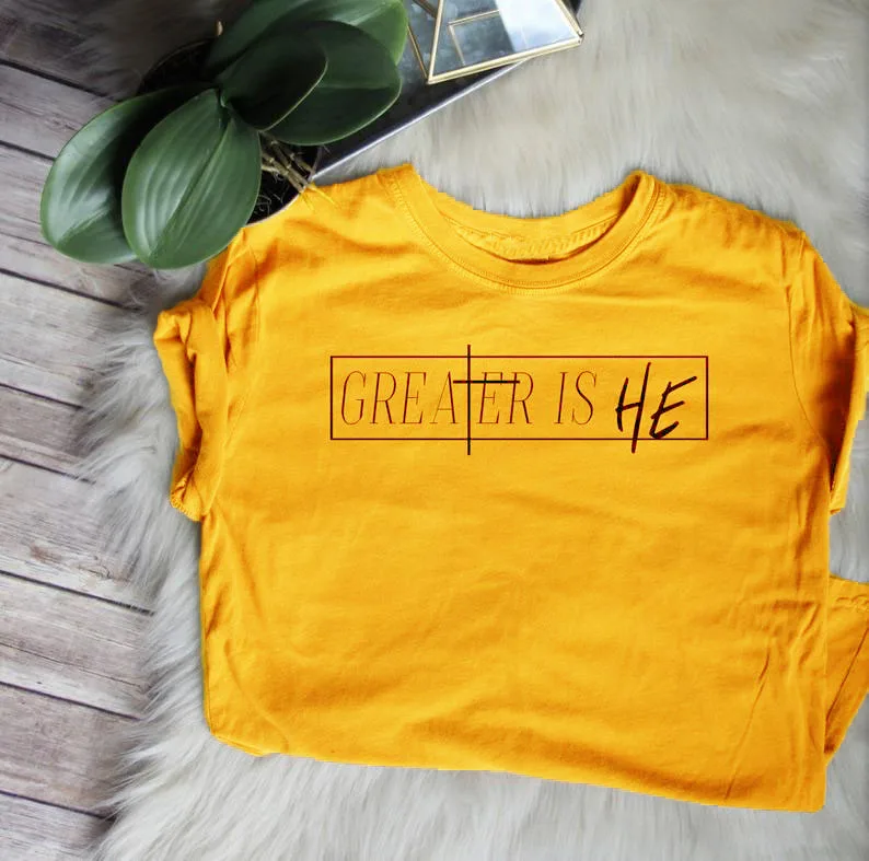 Greater is he T-Shirt Hipster Women's Christian Graphic Tee Casual Christian Cross Faith Stylish shirt Tumblr Jesus Catholic Top
Greater is he T-Shirt Hipster Women's Christian Graphic Tee Casual Christian Cross Faith Stylish shirt Tumblr Jesus Catholic Top