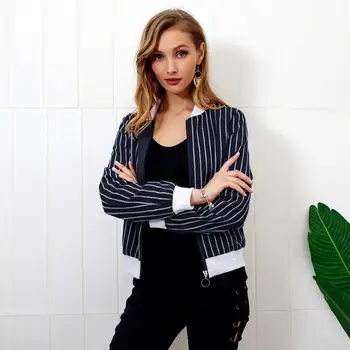 Fashion Winter Slim Women Clothing Striped Long Sleeve O-Neck Casual Baseball Jacket Zipper Female Thin Coat S128
Fashion Winter Slim Women Clothing Striped Long Sleeve O-Neck Casual Baseball Jacket Zipper Female Thin Coat S128