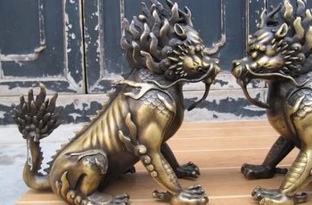 10"China Royal Pure Bronze exquisite Evil Guardian Foo Dog Lion kylin beast Pair 8.02
10"China Royal Pure Bronze exquisite Evil Guardian Foo Dog Lion kylin beast Pair 8.02