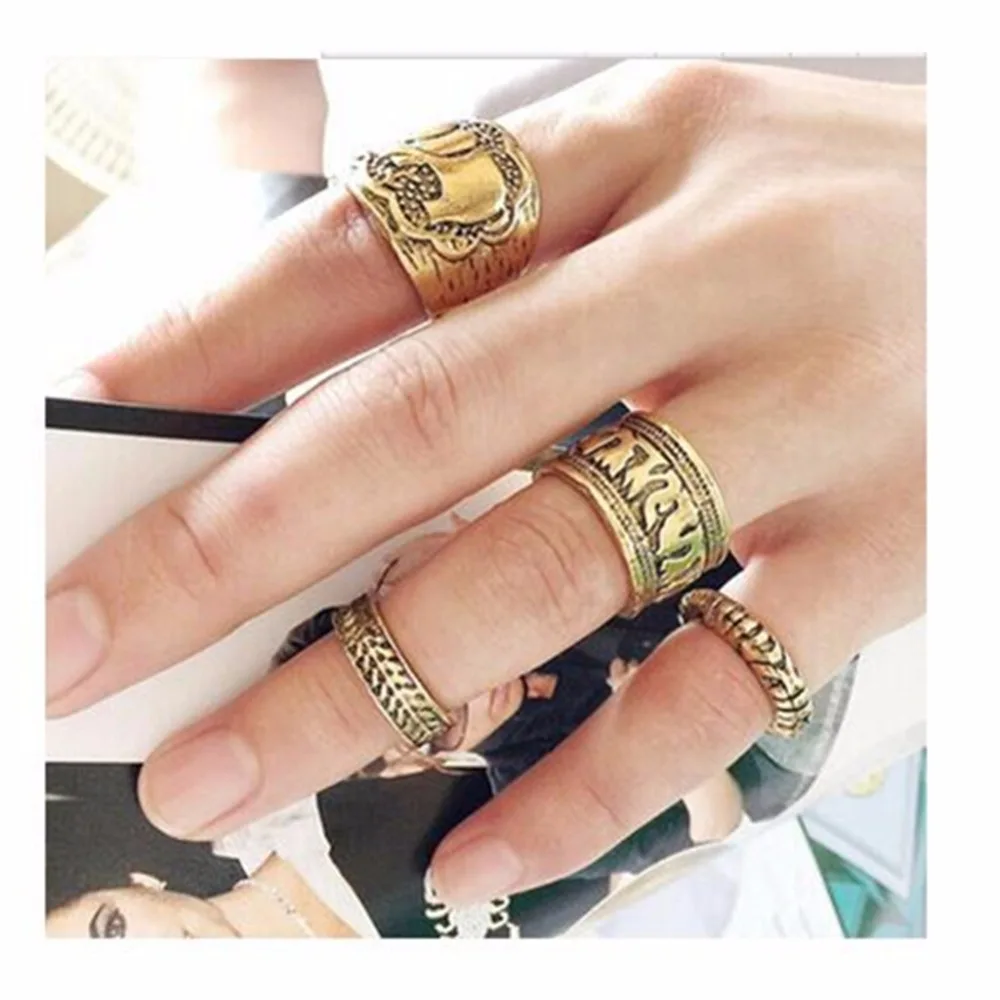 G288-Vintage-Punk-Ring-Sets-Antique-Carved-Elephant-Totem-Knuckle-Finge-Ring-Anillos-Women-Boho-Beach