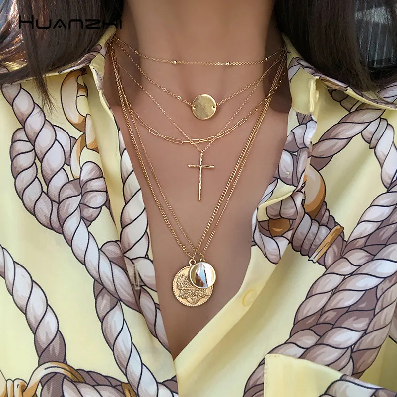 HUANZHI Coin Pendant Cross Multi-layer Gold Color Metal Design Cool Chic Long Chain Necklaces For Women Girls Party Jewelry Gift
HUANZHI Coin Pendant Cross Multi-layer Gold Color Metal Design Cool Chic Long Chain Necklaces For Women Girls Party Jewelry Gift