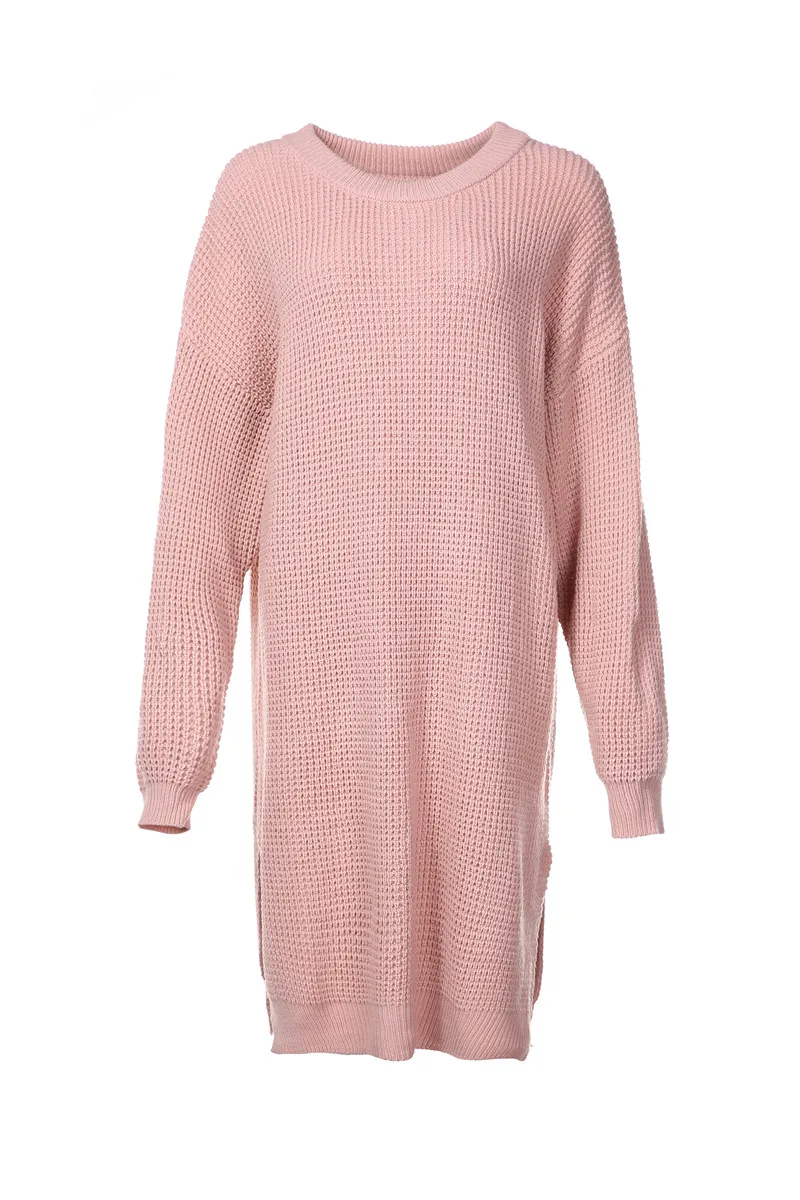2018 spring new European and American large size women's knit dress loose long knit sweater women (42)