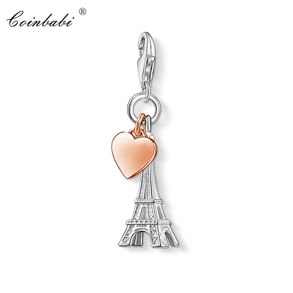 

Charm Pendant Eiffel Tower and Hearts ,2018 Fashion Jewelry Trendy Authentic 925 Sterling Silver Gift For Women Men Fit Bracelet