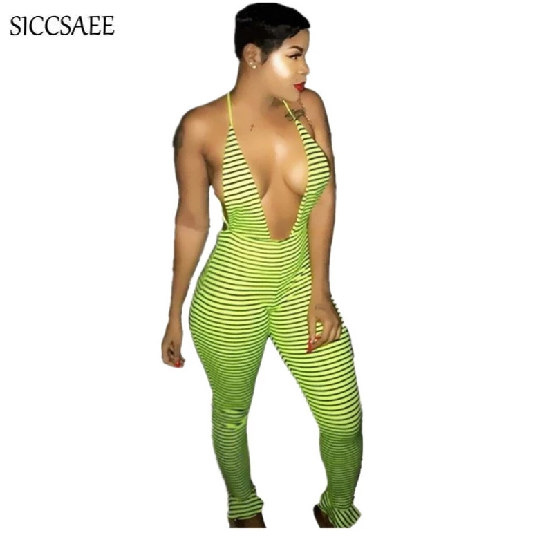 Deep V Neck Halter Bandage Jumpsuit For Women Backless Bodycon Bodysuit Striped Printed Ruffles Fitness Rompers Sexy Club Wear
Deep V Neck Halter Bandage Jumpsuit For Women Backless Bodycon Bodysuit Striped Printed Ruffles Fitness Rompers Sexy Club Wear