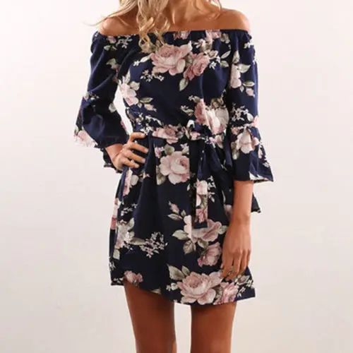 Fashion Women's Off Shoulder Half Sleeve Summer Boho Flare Sleeve Dresses Floral Casual Mini Evening Party Beach Dress Sundress
Fashion Women's Off Shoulder Half Sleeve Summer Boho Flare Sleeve Dresses Floral Casual Mini Evening Party Beach Dress Sundress