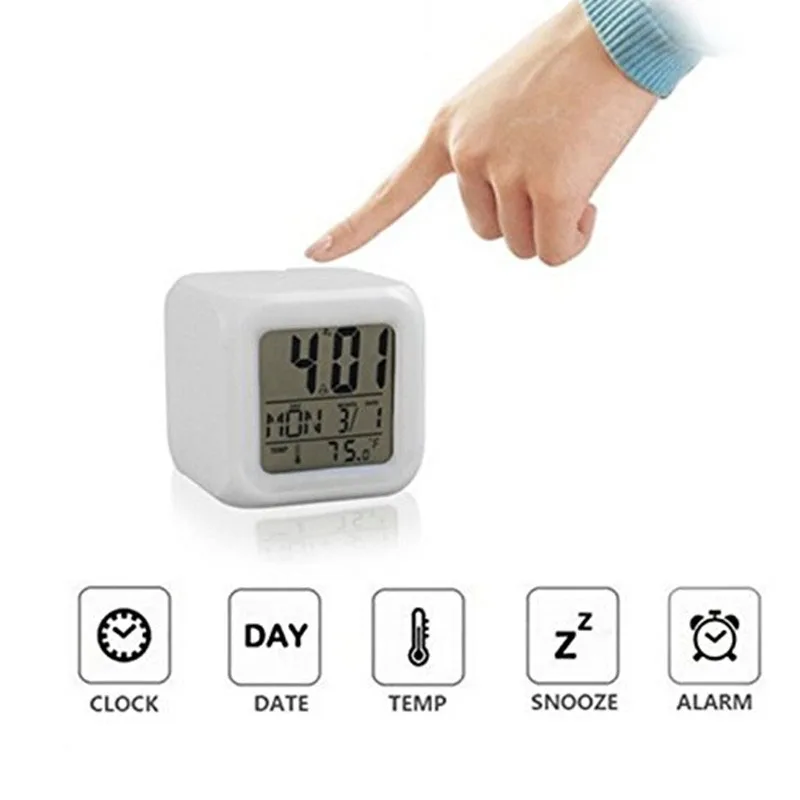 Drop Shipping 2019 New 7 Colors LED Alarm Clock Change Digital Thermometer Table Night Cube Bright Clock LCD Home Alarm Clock
Drop Shipping 2019 New 7 Colors LED Alarm Clock Change Digital Thermometer Table Night Cube Bright Clock LCD Home Alarm Clock
