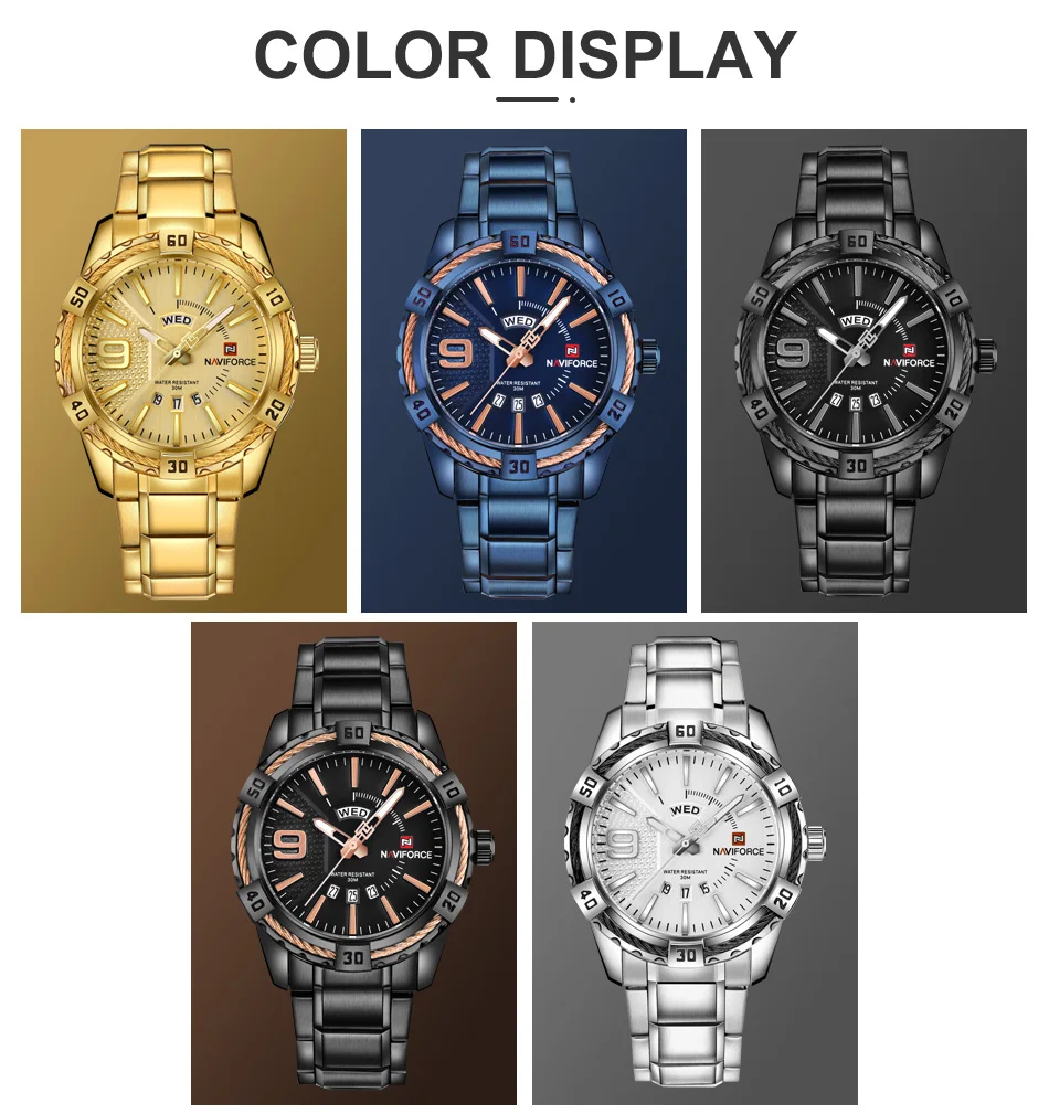 New Fashion Luxury Brand NAVIFORCE Men Gold Watches Men's Waterproof Stainless Steel Quartz Watch Male Clock Relogio Masculino New Fashion Luxury Brand NAVIFORCE Men Gold Watches Men's Waterproof Stainless Steel Quartz Watch Male Clock Relogio Masculino
