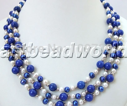 Jewelr 004069 variation color3strand freshwater pearl and jade blue lapis agate bead necklace
Jewelr 004069 variation color3strand freshwater pearl and jade blue lapis agate bead necklace