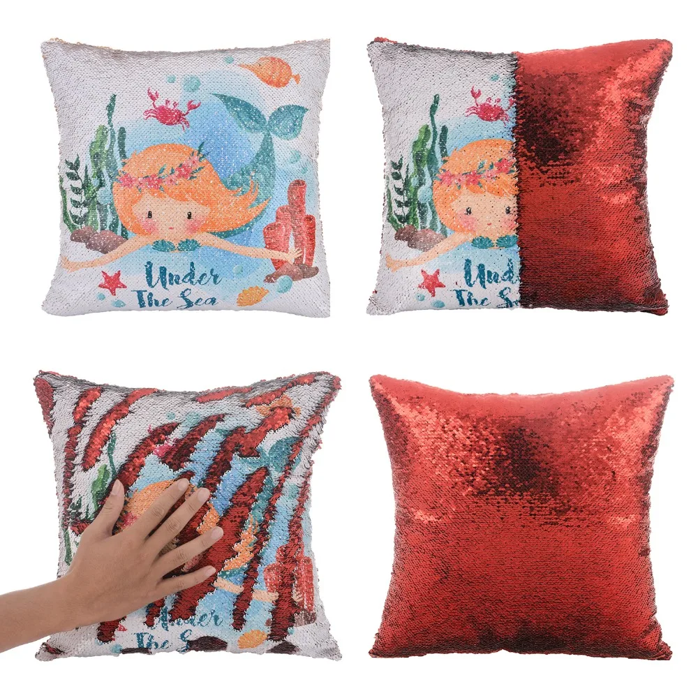 unicorn Modern Face Sequin Cushion Cover Magic Reversible Mermaid Throw Pillow Decorative Pillowcase Unicorn Gift | Дом и сад