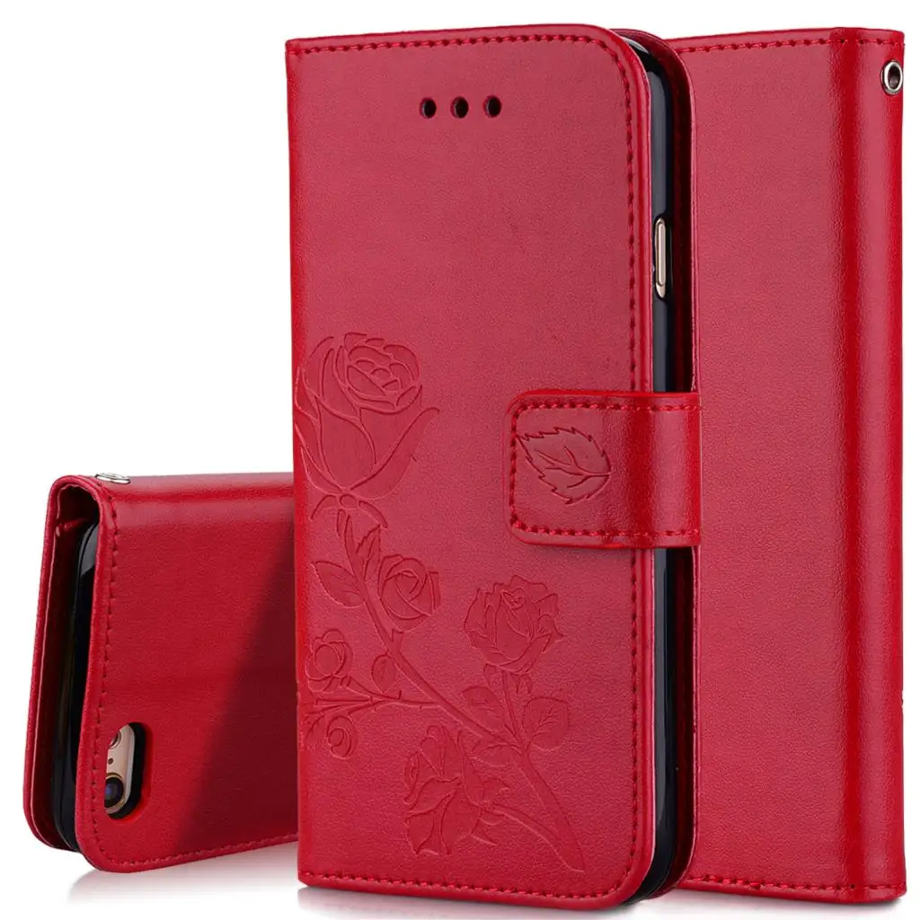 Phone Case For IPHONE 7 8 Plus Rose Floral Wallet Flip Leather Back Cover 7plus 8plus Fitted Fundas | Мобильные телефоны и