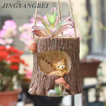 

Swing Stump FLOWER POT Plants Resin Vase Succulent Planter hanging Pot Animal Bonsai Cactus Home Wedding Decoration Craft