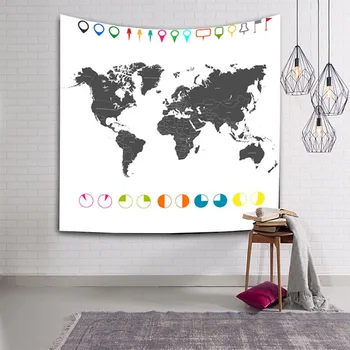 

World Map Tapestry Red Polygonal Element Globe Infographic Politics Wall Hanging Home Decoration Blanket 130Cm Polyester Kids