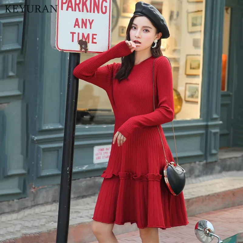 2019 Autumn Winter Sweater Dress Women O-Neck Long Sleeve A Line Knitted Dresses Bodycon Female Slim Girl Dress Red Black Pink
2019 Autumn Winter Sweater Dress Women O-Neck Long Sleeve A Line Knitted Dresses Bodycon Female Slim Girl Dress Red Black Pink