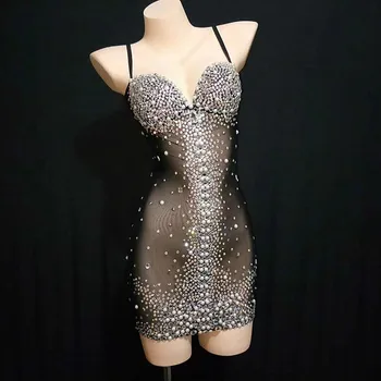 Women Sexy See Through Mesh Dress Black Rhinestones Singer Dresses Stage Dance Wear Evening Birthday Celebrate Costume DJ DS
Women Sexy See Through Mesh Dress Black Rhinestones Singer Dresses Stage Dance Wear Evening Birthday Celebrate Costume DJ DS