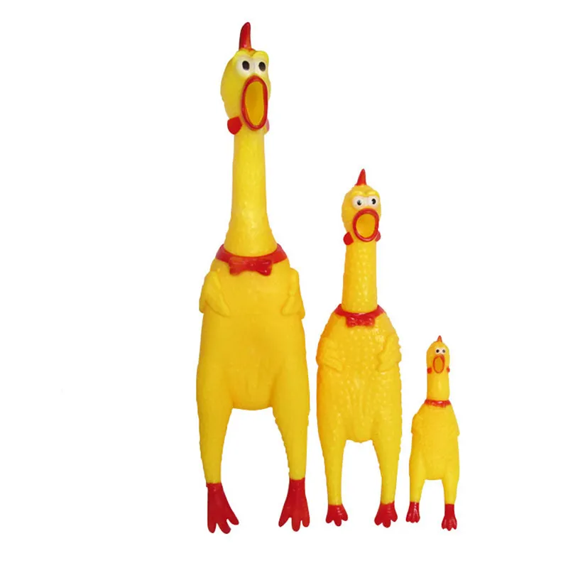 

17CM Yellow Screaming Chicken Pet Dog Toy Squeak Squeaker Chew Rubber Decrease Stress Prank Toys Pet Supplies