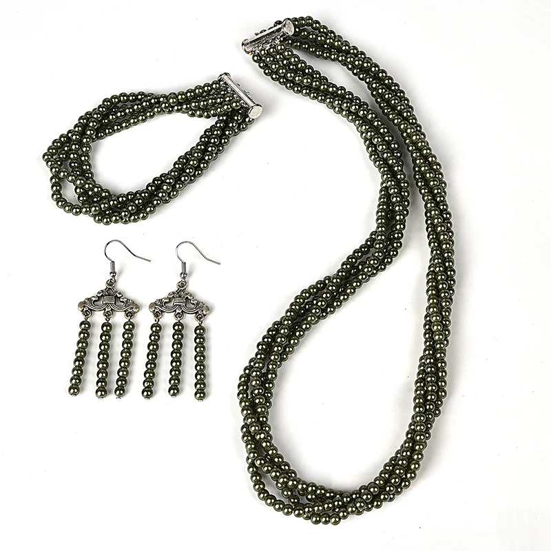 Dark Green Imitation Pearls 4mm Making Design Fashion Necklace 20inch Bracelet 7.5inch and Earrings For Dance Party H170
Dark Green Imitation Pearls 4mm Making Design Fashion Necklace 20inch Bracelet 7.5inch and Earrings For Dance Party H170