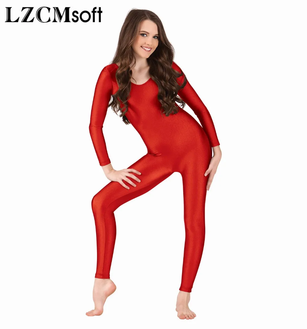 

LZCMsoft Girls Nude Shiny Nylon Long Sleeve Unitard for Kids Scoop Neck Gymnastics Unitards Dance Costume Full Bodysuit Ballet