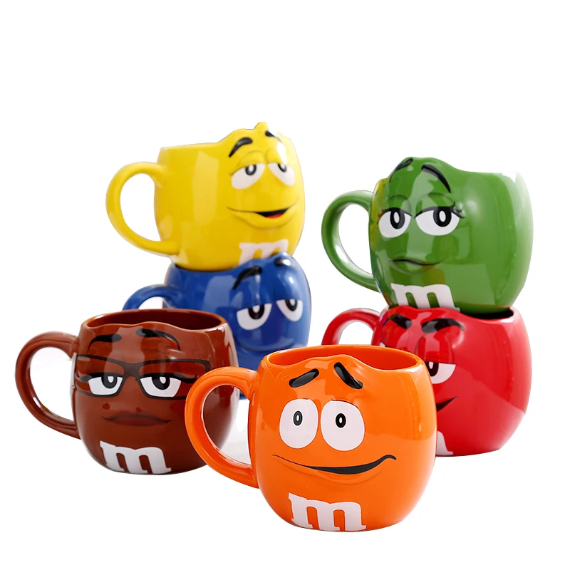 

M&M bean large capacity coffee mug breakfast tea milk cups and mugs with spoon ceramic expression Creative drinkware