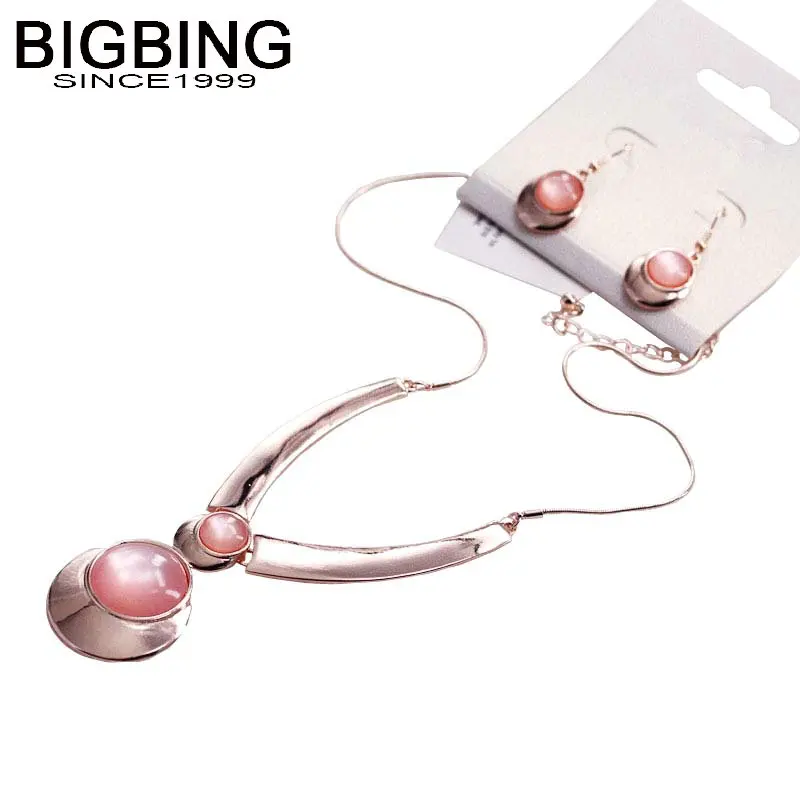 Фото M014 BIGBING fashion jewelry golden pink crystal Necklace stud Earrings set high quality | Украшения и аксессуары