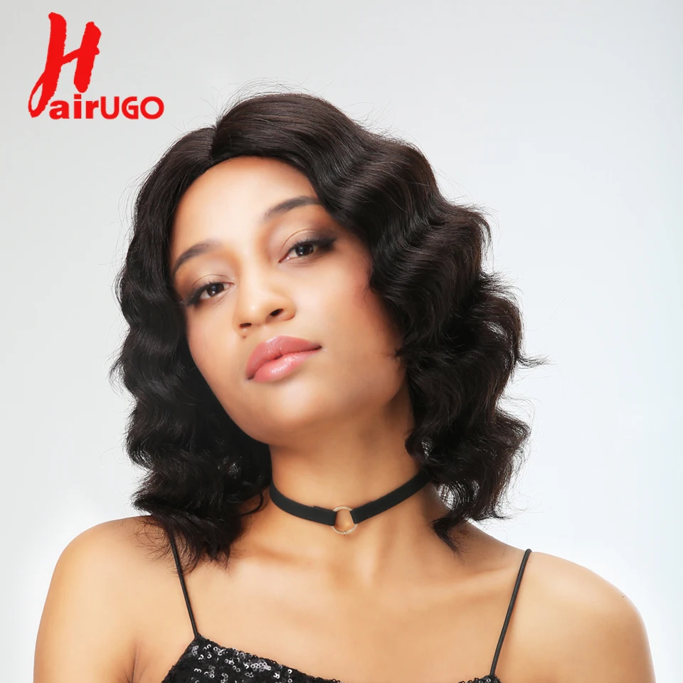 HAIRUGO Short Lace Wigs Remy Hair Front Brazilian Deep Wave Human For Black Women 150% Density Extensions | Шиньоны и парики