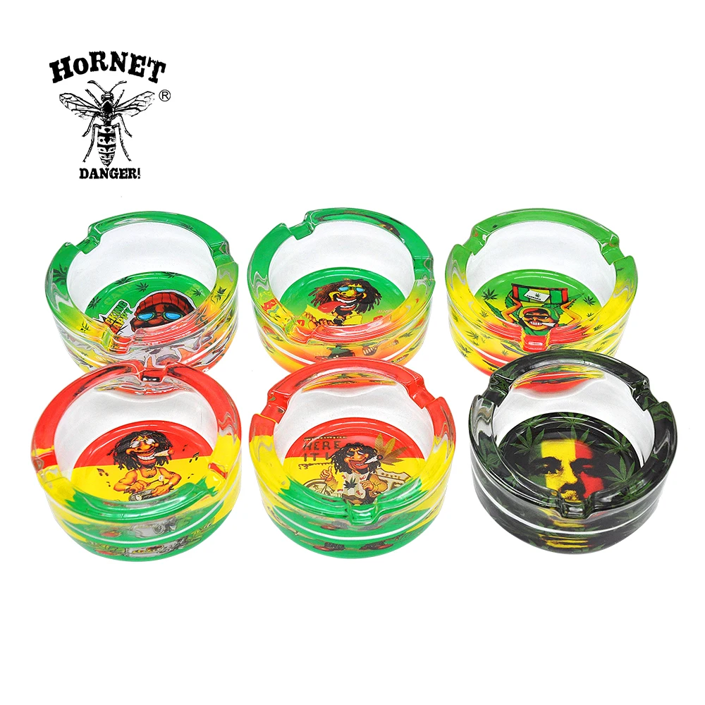 

Free Shipping Dia.80MM/65MM 2 size Available Cute Pattern Round Shaped Cigarette Ashtray Glass Cigar Ashtray Color Random