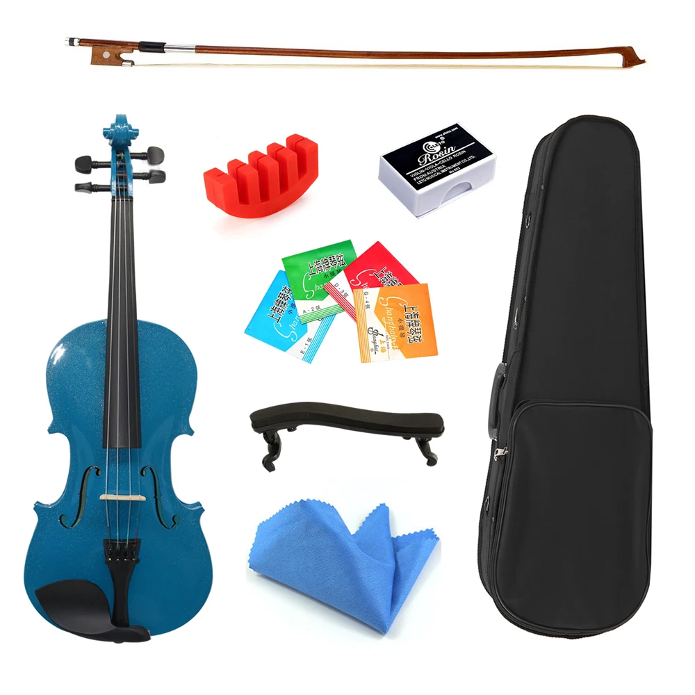 TONGLING-Blue Acoustic Violin, Beginner, Students, with Case, Bow, Rosin, Shoulder Rest, Mute Strings, 4/4, 1/2, 1/4, 1/8